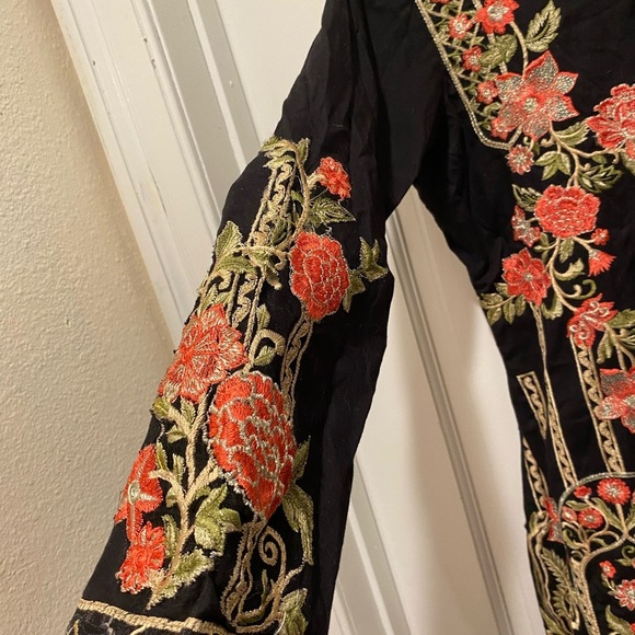 Embroidered Black and Red Floral Dress - Picture 2 of 4